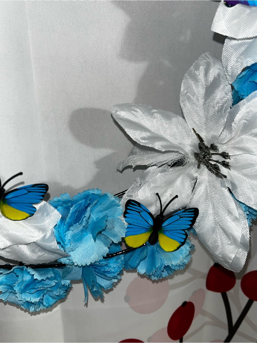 Blue & White Holiday Wreath with Butterfly Accents Hand Crafted - Picture 12 of 16
